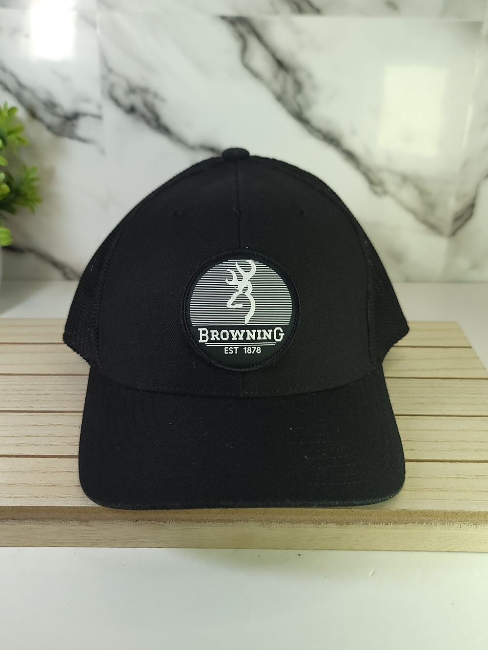 Browning Trucker Hat. Black Patch Mesh-Back Cap
